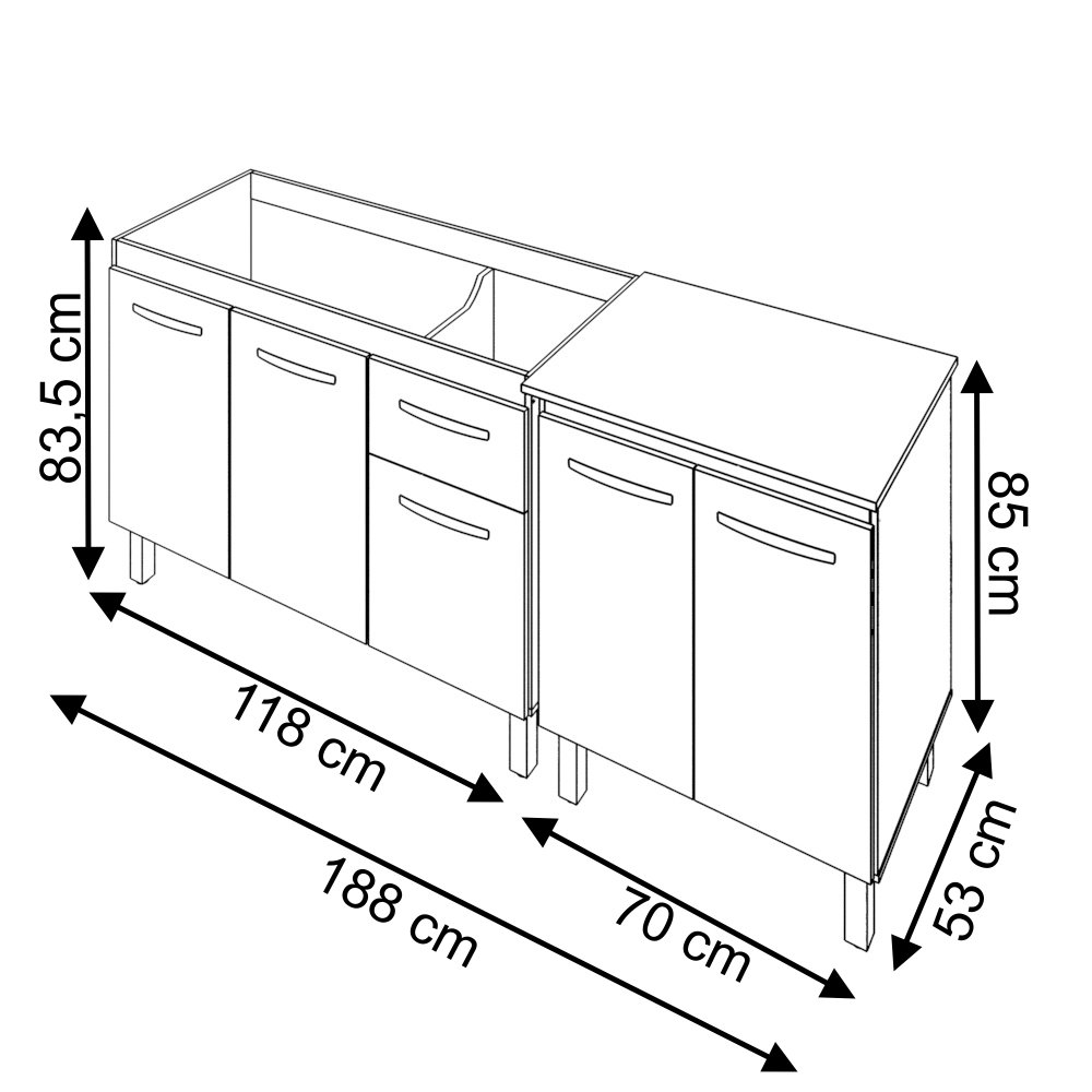 Armário Cozinha Gabinete Pia de 120 cm Aline e Balcão Jane para Forno Elétrico ou Microondas Savana  - 6