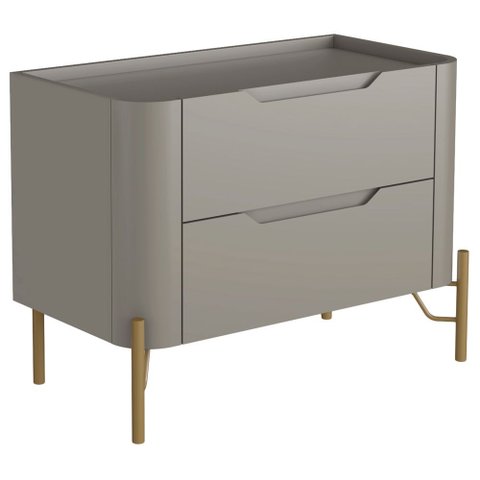 Mesa de Cabeceira Orgânica 2 Gavetas Pés Industrial Dourado Bliss I03 Grigio - Lyam Decor