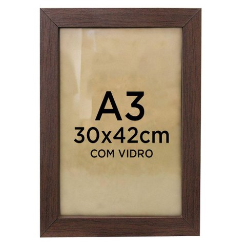 Moldura Quadro A3 30x42cm Diploma Certificado Foto com Vidro TaColado Moldura Madeira Escura 05 Unid