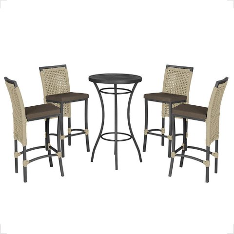 Mesa Bistrô e 4 Banquetas Roma Preta Corda Náutica Estofado 9 Trama Original