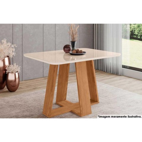 Mesa de Sala Jantar Lins Sc89 C/tampo Madeirado Vidro Curvo 120x80cm Nature/off White - Henn