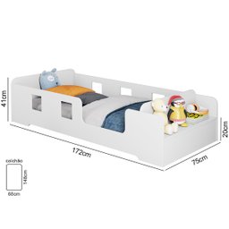 Cama Infantil Montessoriana com Grade Proteção e Prateleira Manu Branco - 3