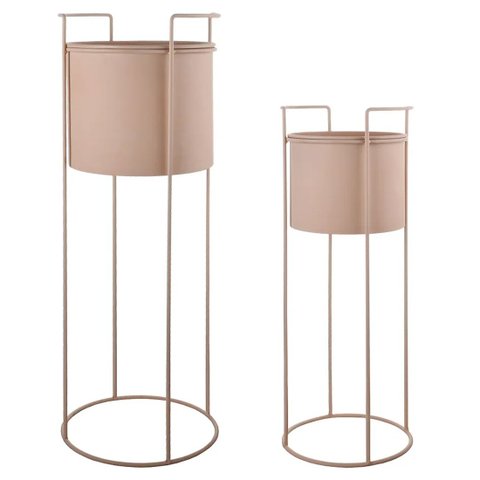 Conjunto 2 Cachepots Decorativos com Suporte de Metal Rose Sd0287 Btc