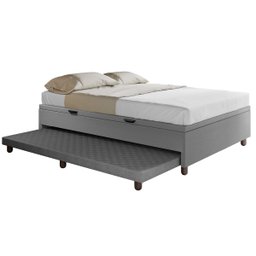 Base Cama Baú Casal com Cama Auxiliar C/colchão Conjugado Corino Cinza - Skybox - 3