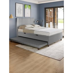 Base Cama Baú Casal com Cama Auxiliar C/colchão Conjugado Corino Cinza - Skybox - 1
