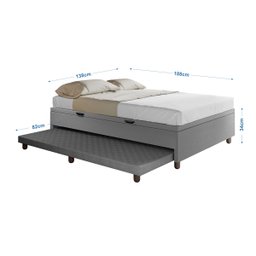 Base Cama Baú Casal com Cama Auxiliar C/colchão Conjugado Corino Cinza - Skybox - 5
