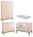 Ver imagem 2 de Quarto de Bebê 3 Portas New Classic Branco com Pés Madeira e Colchão - Reller:Rosa/Madeira