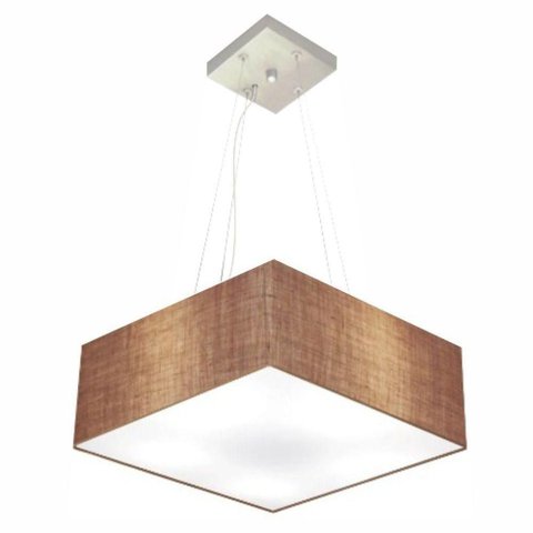 Lustre Pendente Quadrado Vivare Md-4194 Cúpula em Tecido 12/40x40cm - Bivolt Palha 127/220v