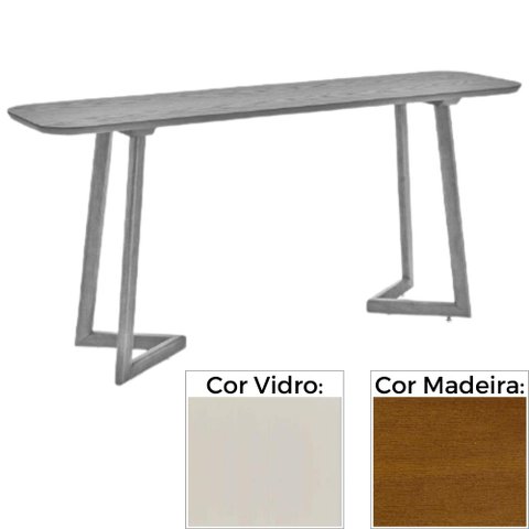Aparador 160cm Mh-5345 Madeira Amêndoa Vidro Off White Base Amêndoa
