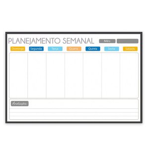Quadro Planner 90x60 Cm Semanal Light e Mensal Gray Moldura Madeira Preto - Semanal