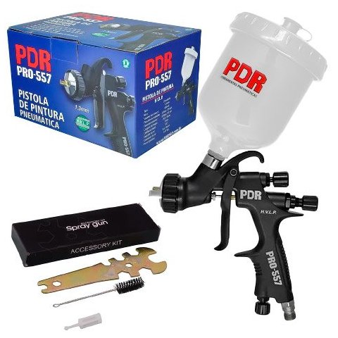 Pistola Pintura PDR PRO-557 HVLP Gravidade Copo 600ml Bico 1,3mm Corpo Teflon