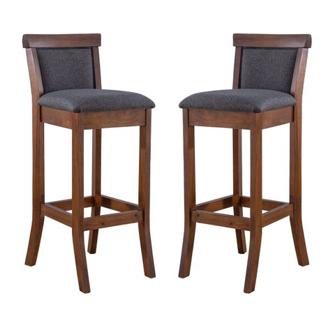 Kit 2 Banquetas Alta Estofada Encosto Mônaco 36x100Cm Madeira Maciça Imbuia Linho Cinza L67 - RMI