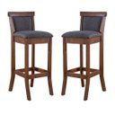 Ver imagem 1 de Kit 2 Banquetas Alta Estofada Encosto Mônaco 36x100Cm Madeira Maciça Imbuia Linho Cinza L67 - RMI