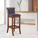 Ver imagem 2 de Kit 2 Banquetas Alta Estofada Encosto Mônaco 36x100Cm Madeira Maciça Imbuia Linho Cinza L67 - RMI