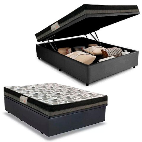 Cama Baú Casal Sintético + Colchão Casal Ortobom Iso Dupla Face 60x138x188 Cinza