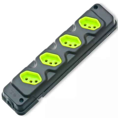 Tomada em Barra Robust 4t 2p+t 20a Preto com Verde - 28310400117 - Fiolux Tomada Barra 4t 2p+t 20a R