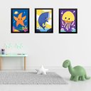Ver imagem 1 de Kit 3 Quadros Quarto Infantil Tema Animais Marinhos 24x18cm:moldura Preta