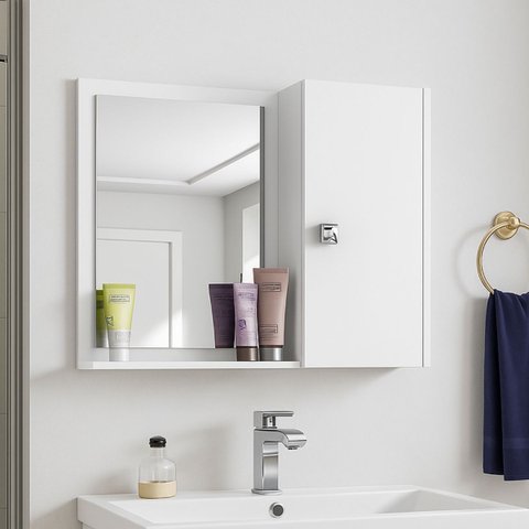 Armário com Espelho Genova Design Clean com 2 Prateleiras:branco