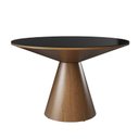 Ver imagem 1 de Mesa de Jantar Madri 120 Cm Cone Chanfrada Redonda Nozes com Vidro Preto Cozinha Jantar