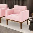 Ver imagem 2 de Poltrona Decorativa Karen Pés Fixo em Madeira Castanho Suede Rosa Bebê G19 - Gran Belo
