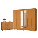 Ver imagem 1 de Guarda Roupa Casal Mercure com Espelho 06 Portas e Cômoda Fontana 02 Portas e 07 Gavetas Cinamomo
