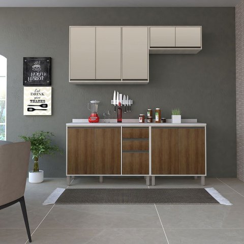 Cozinha Modulada Compacta 4 Peças com Tampo Linea Luciane Móveis