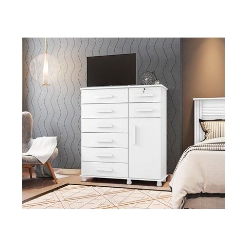 Cômoda 8 Gavetas 1 Porta Messina Branco Lanza