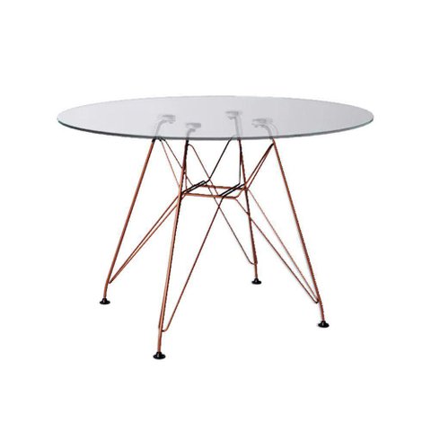 Mesa Eiffel Redonda 90Cm Tampo De Vidro Com Base De Ferro Cobre - Cor: Branco