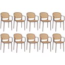 Ver imagem 1 de Kit 10 Cadeiras de Jantar Roma Prática com Braços para Sala e Cozinha - Marrom Claro