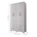 Ver imagem 4 de Guarda Roupa Solteiro Otto 4 Portas de Bater 4 Gavetas MDP Branco Framar
