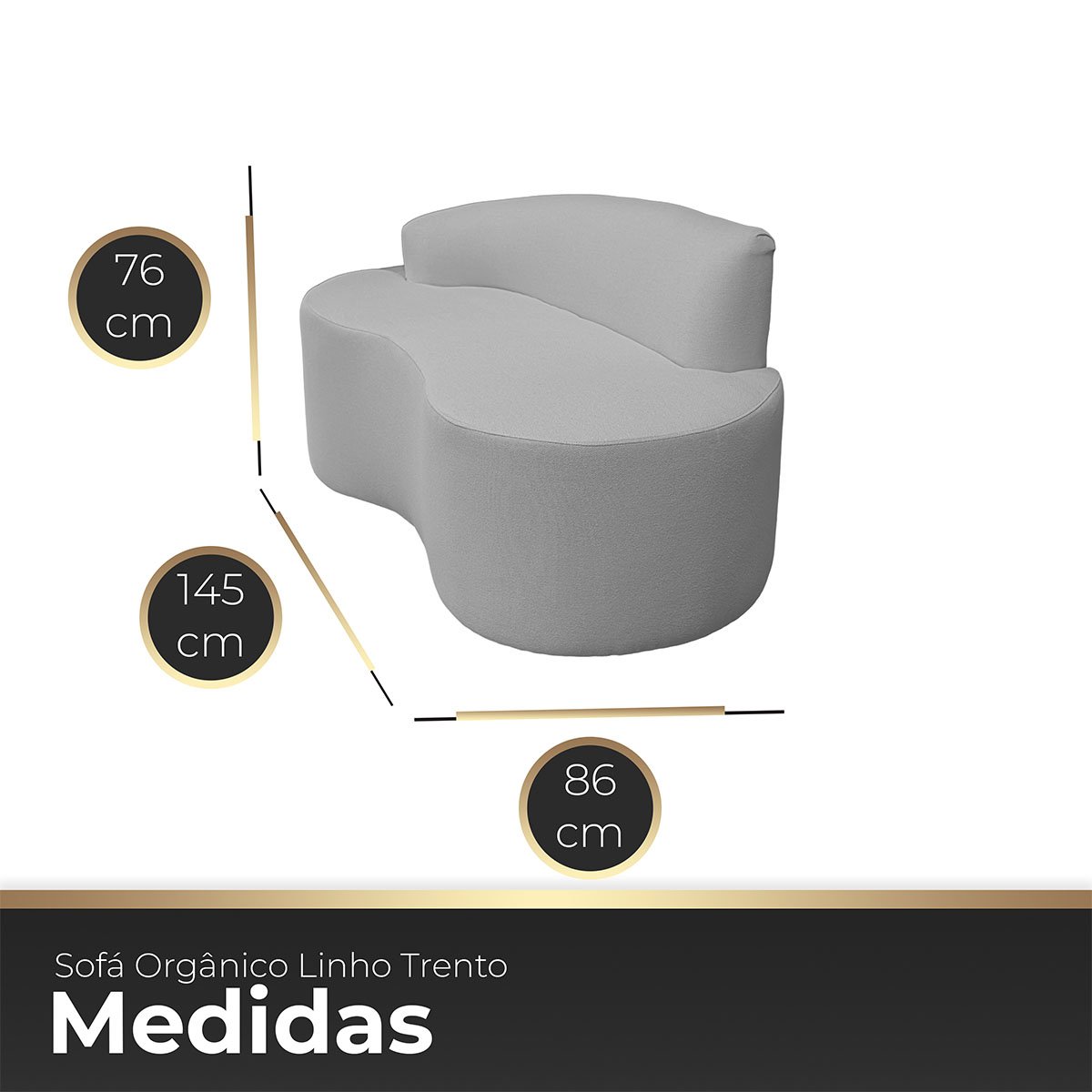 Sofá Curvo 2 Lugares Feijão Forma Orgânica Linho Trento - 5