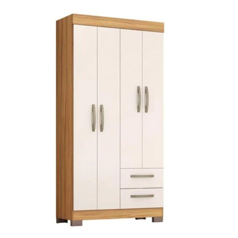 Guarda Roupa Solteiro Nt6010 4 Portas e 2 Gavetas com Pés Freijo Trend com Off White