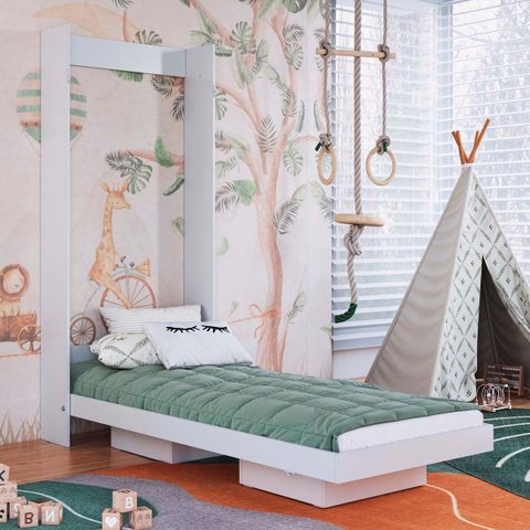 Cama de Solteiro Articulável Vertical com Nichos Branca
