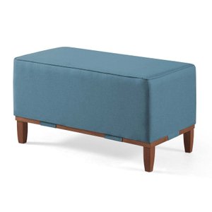 Puff Decorativo Retangular 80cm Rodapé Madeira Oxford - Linho Azul