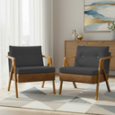 Ver imagem 1 de Kit 2 Poltronas Decorativas para Sala Recepção Laura Linho Braço Madeira Corino Peroba Exclusiva