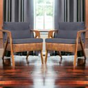 Ver imagem 2 de Kit 2 Poltronas Laura Moderna Corino e Linho Cores Pé Castanho