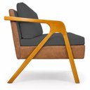 Ver imagem 2 de Kit 2 Poltronas Decorativas para Sala Recepção Laura Linho Braço Madeira Corino Peroba Exclusiva