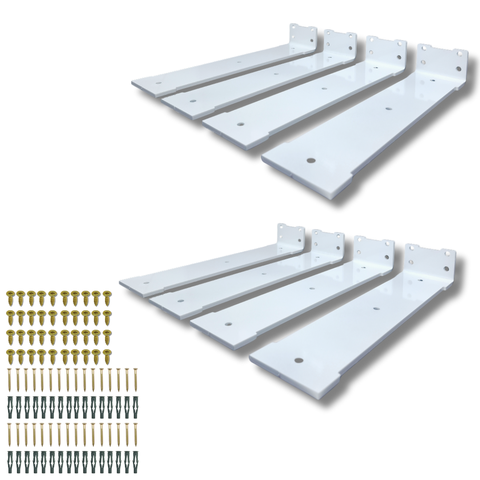 8 Suportes de Parede Mão Francesa 30cm Acabamento Moderno Largo para Prateleira Branco