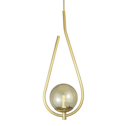 Lustre Pendente On Drop - Dourado com Globo de Vidro Âmbar - 4126-14-am