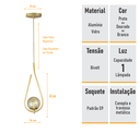 Ver imagem 5 de Lustre Pendente On Drop - Dourado com Globo de Vidro Âmbar - 4126-14-am