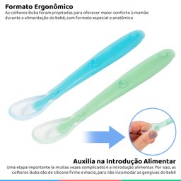 Kit Colher Infantil De Silicone Para Bebê +6 Meses Introdução Alimentar Anatômica Azul Buba - 2