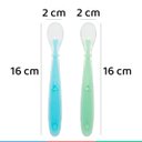 Ver imagem 4 de Kit Colher Infantil De Silicone Para Bebê +6 Meses Introdução Alimentar Anatômica Azul Buba