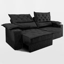 Ver imagem 3 de Sofá Retrátil e Reclinável 2,40m com Porta Copos e Molas Cosmos Velusoft Preto Cama Inbox