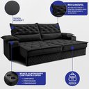 Ver imagem 2 de Sofá Retrátil e Reclinável 2,40m com Porta Copos e Molas Cosmos Velusoft Preto Cama Inbox