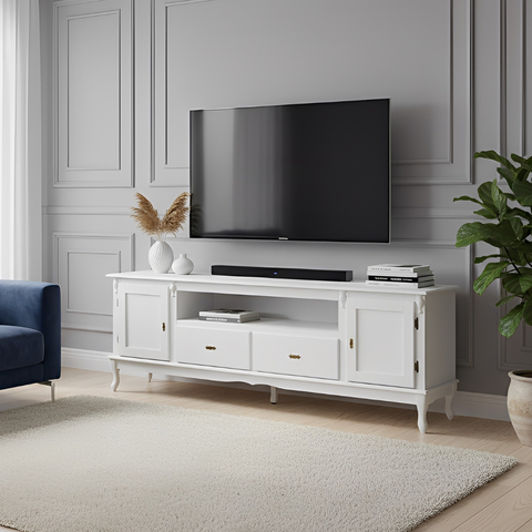 Rack para Tv com Pés Luiz Xv 2 Gavetas 2 Portas e Nicho 751 Meyer Móveis - Branco Laca