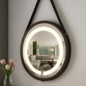 Espelho Redondo Iluminado 60cm com Alça Touch 2 Leds Adnet Reduna