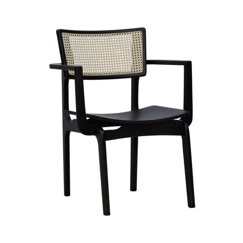 Cadeira Apollo Madeira Maciça com Braço Encosto Telinha Assento Anatômico - Preto Madeira