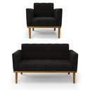 Ver imagem 2 de Conjunto Poltrona e Namoradeira Decorativas Karen Pés Fixo em Madeira Castanho Suede Preto G19 - Gra