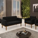 Ver imagem 1 de Conjunto Poltrona e Namoradeira Decorativas Karen Pés Fixo em Madeira Castanho Suede Preto G19 - Gra