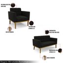 Ver imagem 3 de Conjunto Poltrona e Namoradeira Decorativas Karen Pés Fixo em Madeira Castanho Suede Preto G19 - Gra